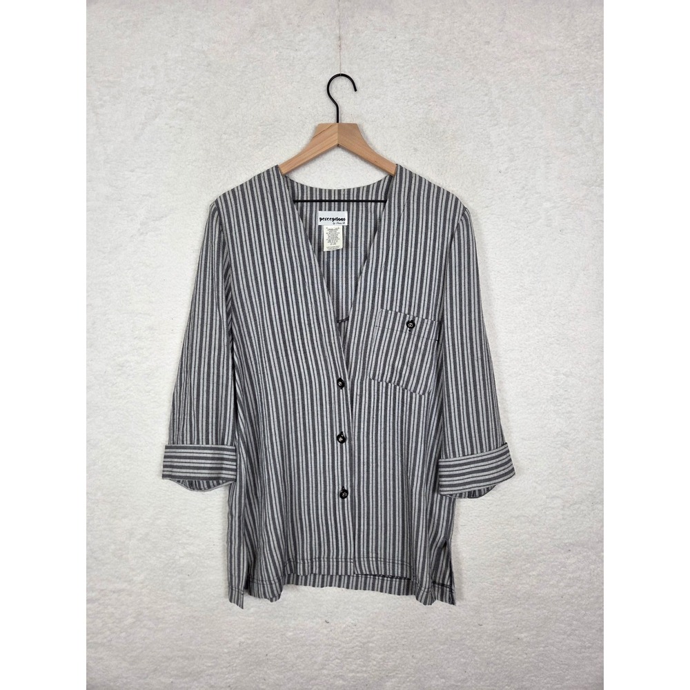 Vtg Perceptions Striped Blazer Jacket Womens 10 USA Retro Coastal Lagenlook 90's